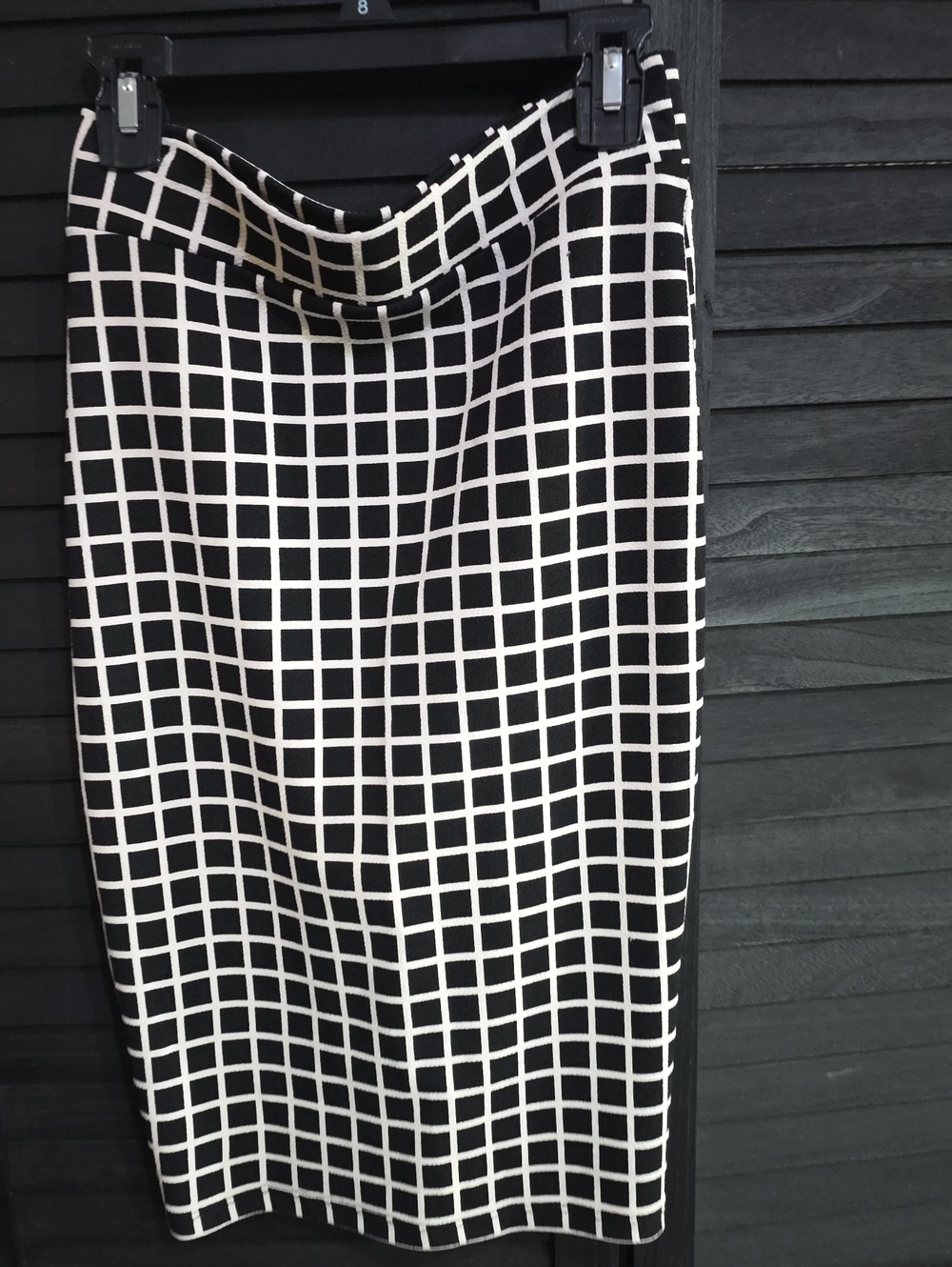 a'gaci Black Pencil Skirt with White Windowpane Grid